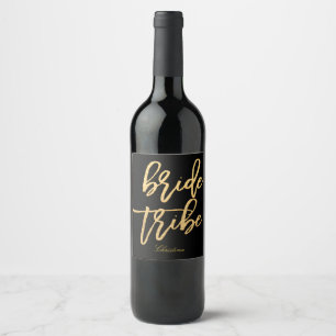 Rótulo Para Garrafa De Vinho Tribo Bride Dourada Team Bride