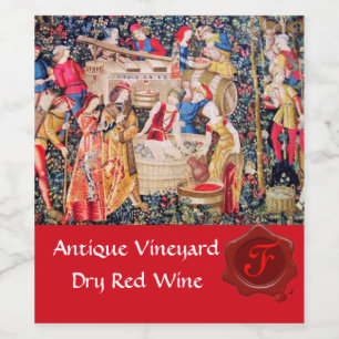 RÓTULO PARA GARRAFA DE VINHO VELHO VINHEDO COLHEITA SEDA VERMELHA SELADA MONOGR