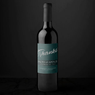 Rótulo Para Garrafa De Vinho Velvet Teal Grunge Deep Emerald Green - Obrigado