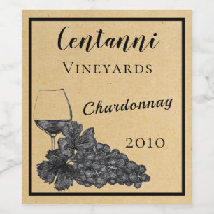 Rótulo Para Garrafa De Vinho Vidro de Tinta Vidro Uvas Papel Antigo Fundo