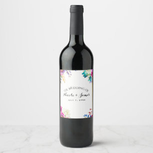 Rótulo Para Garrafa De Vinho Vinho de Cásamento Floral Aquarela Brilhante Diver