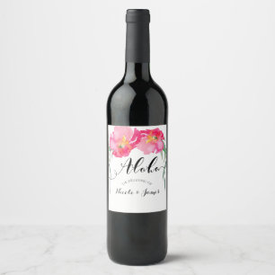 Rótulo Para Garrafa De Vinho Vinho de Cásamento Floral de Folha Verde Tropical