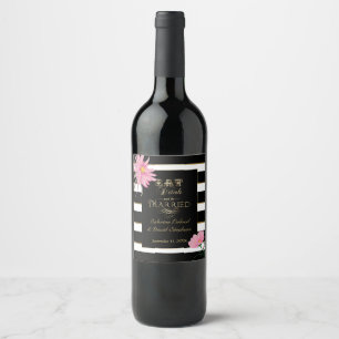Rótulo Para Garrafa De Vinho Vinho Espumante De Casal Rosa Preto Floral Branco