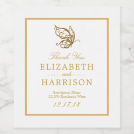 Rótulo Para Garrafa De Vinho Vintage Dourado Casamento com Borboleta da Literat