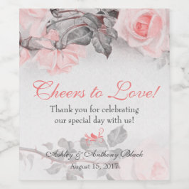 Rótulo Para Garrafa De Vinho Vintage Primrose Pink Roses Casamento