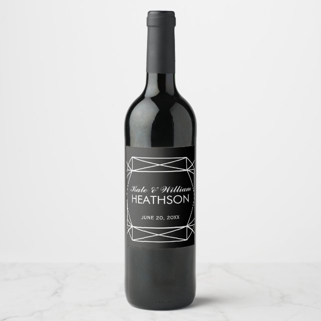 Rótulo Para Garrafa De Vinho WEDDING WINE geométrico Vinho Espumante Casado (Frente)