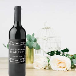 Rótulo Para Garrafa De Vinho WEDDING WINE geométrico Vinho Espumante Casado
