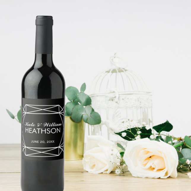 Rótulo Para Garrafa De Vinho WEDDING WINE geométrico Vinho Espumante Casado (Criador carregado)