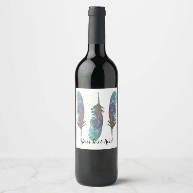 Rótulo Personalizado de Garrafa de Vinho com Penas (Frente)