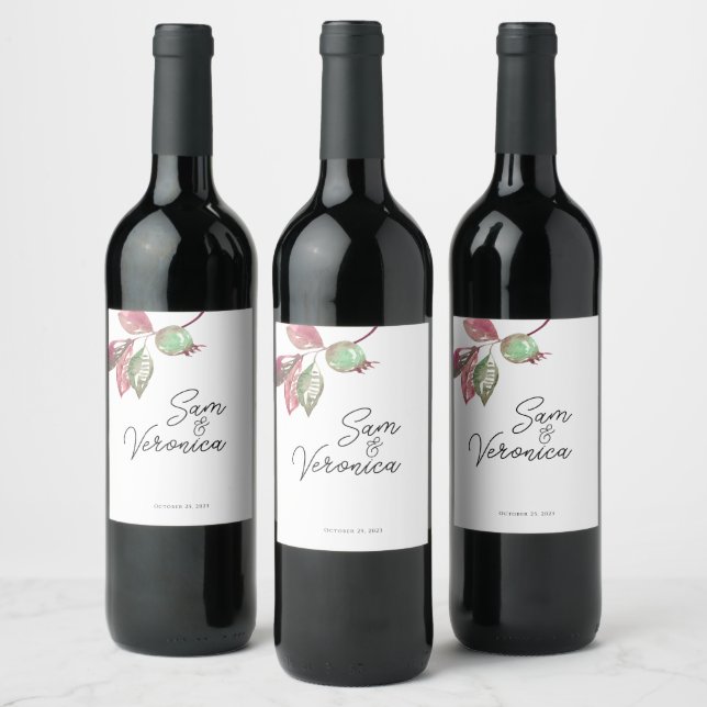 Rótulo Romântico de Vinho de Casamento Floral Mauv (Garrafas)