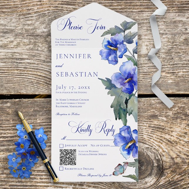 Rótulo Russo Azul Morning Glória Floral Código QR (Criador carregado)