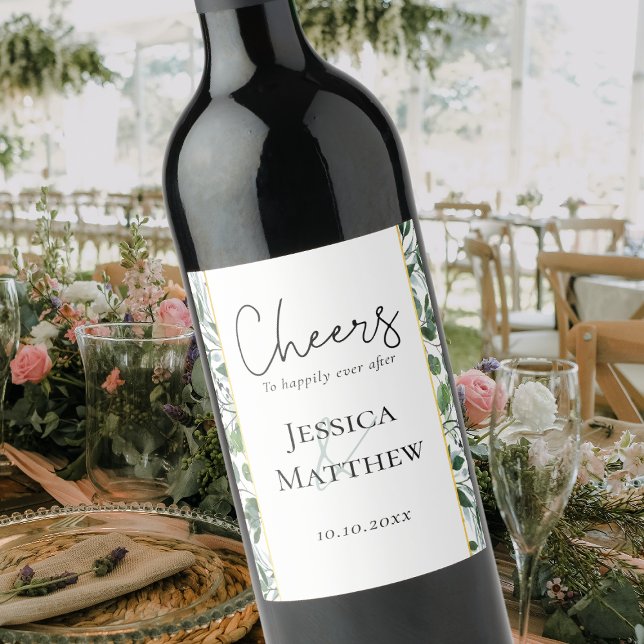 Rótulo Russo de Vinho de Casamento de Folha de Our (Rustic Eucalyptus Gold Foil Wedding Wine Label)