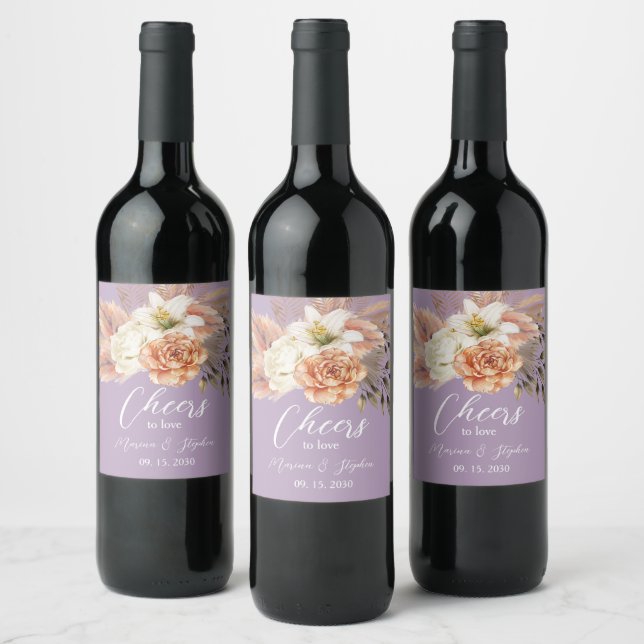 Rótulo Rustic Peach Floral Weding Wine (Garrafas)