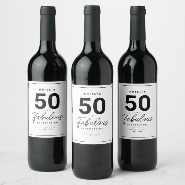 Rótulo Simples 50 e Fabuloso de Vinho Personalizad (Garrafas)