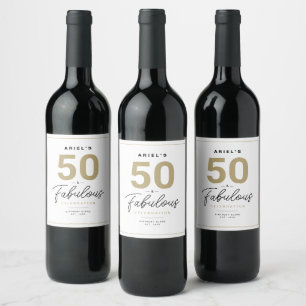 Rótulo Simples 50 e Fabuloso de Vinho Personalizad