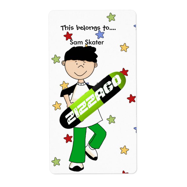 Rótulos Adesivos Ex-Libris Menino Skate (Frente)
