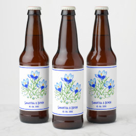 Rótulos de Cerveja Casamento Branco Crocósos Azuis