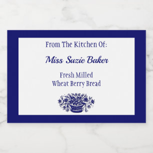 Rótulos de Comida branca azul-cesta da flor russa