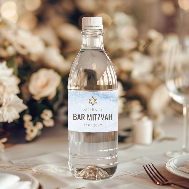 Rótulos de Garrafa de Água Azul para Bar Mitzvah c (Dusty Blue Watercolor Bar Mitzvah Water Bottle Label)