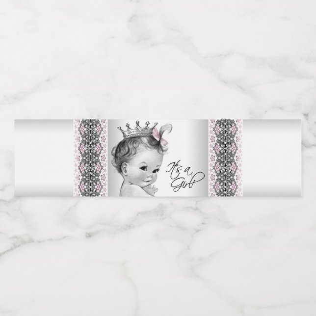 Rótulos de Garrafa de Água Bebê Princesa Rosa Cinz (Rótulo Único)