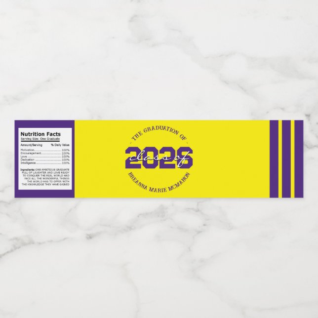 Rótulos de Garrafa de Água de Formatura Roxo e Ama (Rótulo Único)
