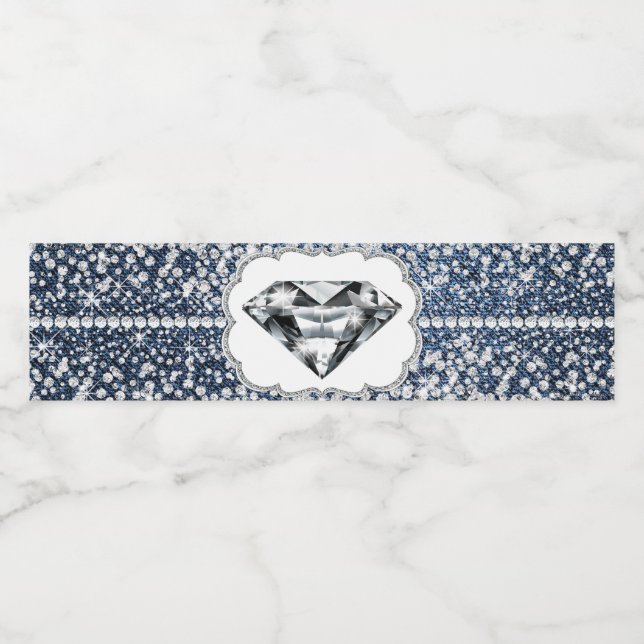 Rótulos de Garrafa de Água Denim e Diamante (Rótulo Único)