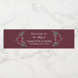 Rótulos de Garrafa de Água Rosa Borgonha Casamento