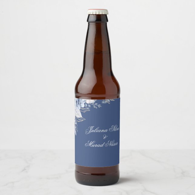 Rótulos de Garrafa de Cerveja Florais em Azul Empo (Frente)
