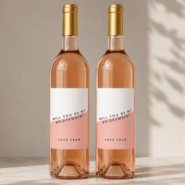 Rótulos de Garrafa de Proposta de Dama de Honra |  (Personalized bridesmaid proposal bottle labels for elegant wine gifts and bridal party asks.)