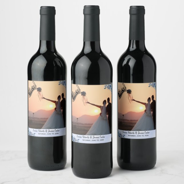 Rótulos de Garrafa de Vinho de Casamento Floral Az (Garrafas)