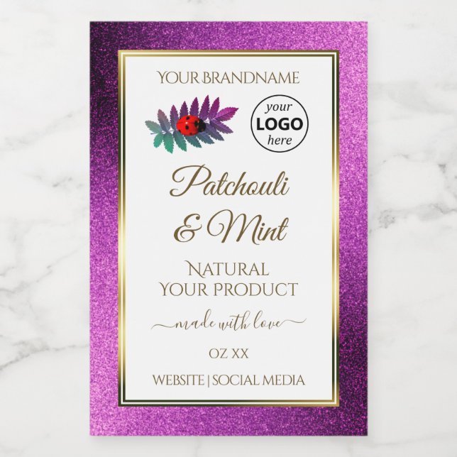 Rótulos de Produto Brancos com Brilho Roxo Logotip (Rótulo Único)