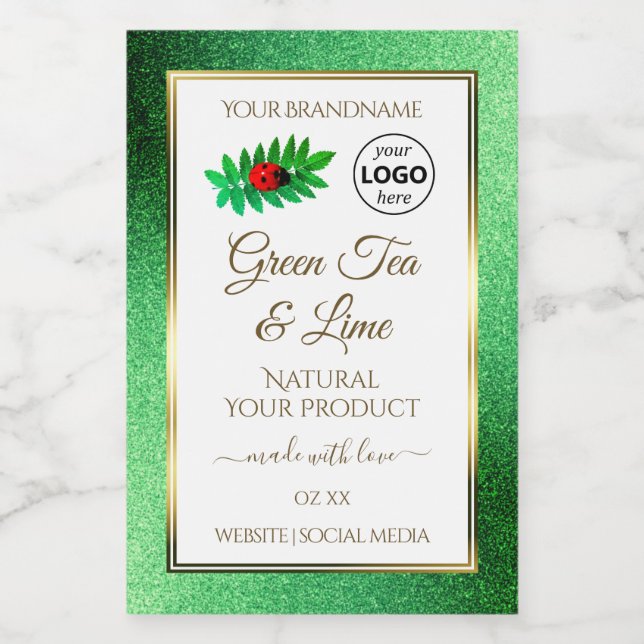 Rótulos de Produto Brancos com Brilho Verde Logoti (Rótulo Único)