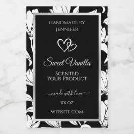 Rótulos de Produto Floral Branco e Preto Elegante