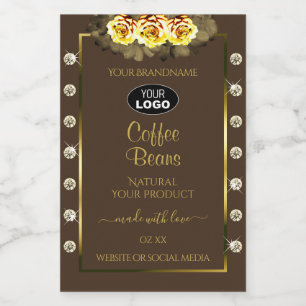 Rótulos de Produto Ouro Marrom Rosas Amarelas Logo