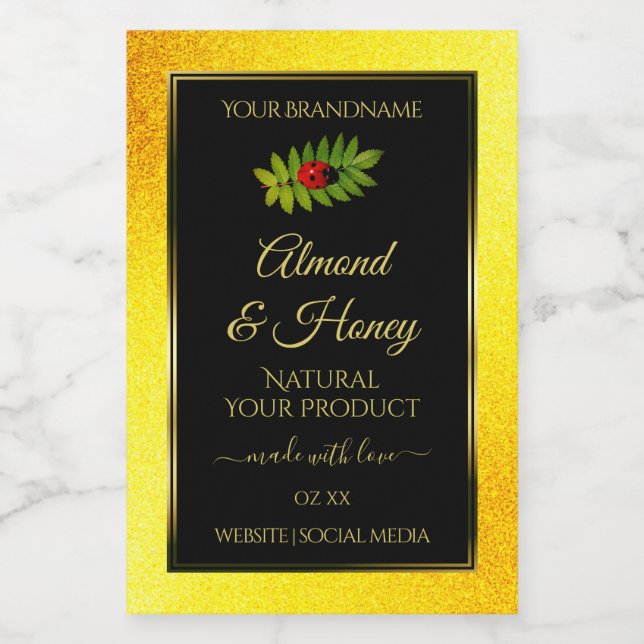 Rótulos de Produto Preto Amarelo Ladybug Folha (Rótulo Único)