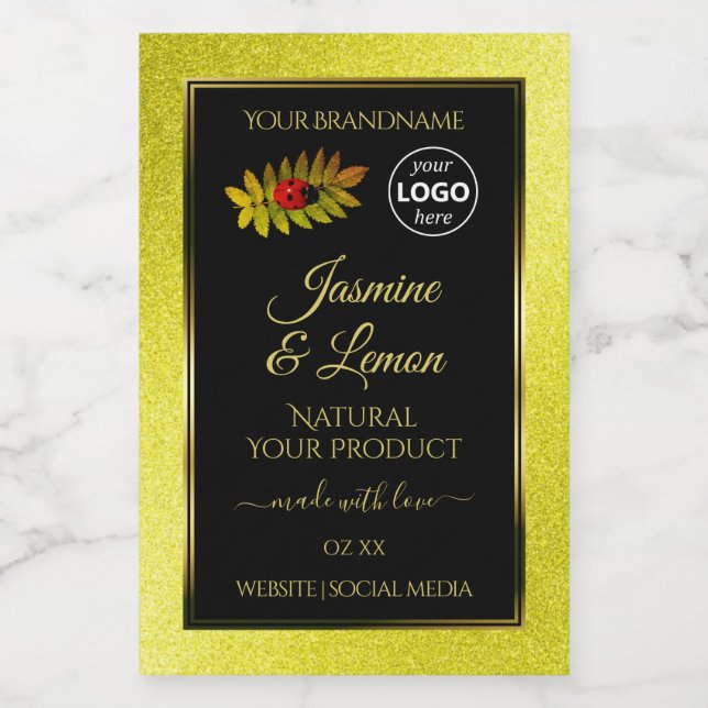 Rótulos de Produto Preto com Brilho Amarelo Logoti (Rótulo Único)