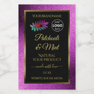 Rótulos de Produto Preto com Brilho Roxo Logotipo