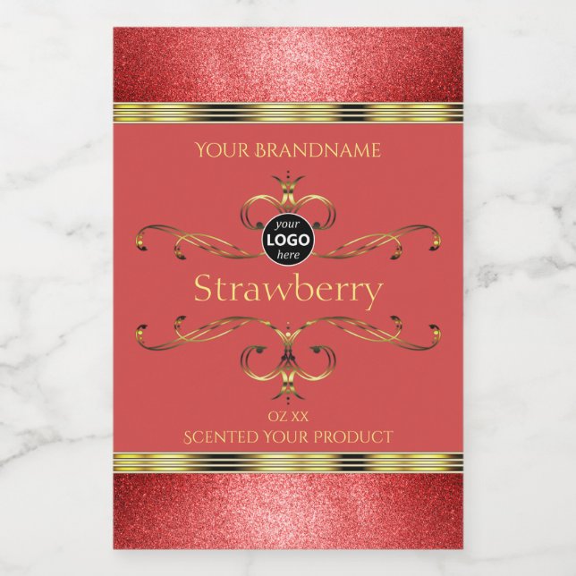 Rótulos de Produto Vermelho e Dourado Bordas Brilh (Rótulo Único)