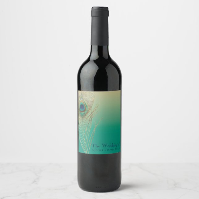 Rótulos de vinho boho em areia de pena de pavão e  (Frente)