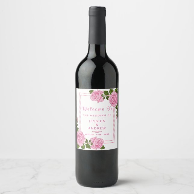 Rótulos de Vinho Casamento Bouquets de Canto Rosa  (Frente)