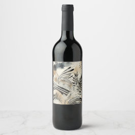 rótulos de vinho com folhas abstratas