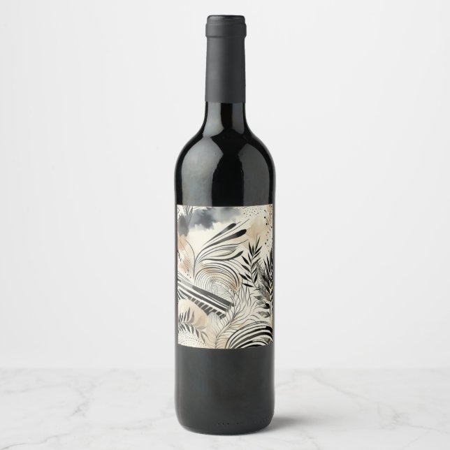 rótulos de vinho com folhas abstratas (Frente)