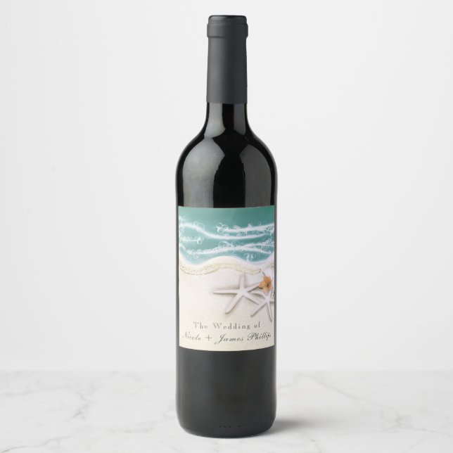 Rótulos de vinho de água do mar azul-turquesa com  (Frente)
