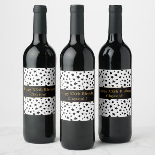 Rótulos de Vinho de Aniversário Black Stars Com Me
