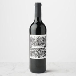 rótulos de vinho de aniversário com padrão preto e