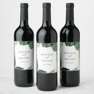 Rótulos de Vinho de Casamento de Monstera Tropica