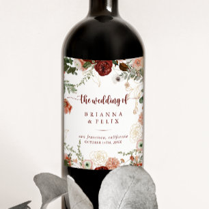 Rótulos de Vinho de Casamento Floral Colorido Dou