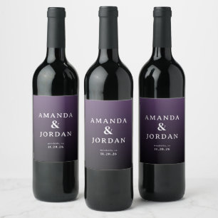 Rótulos de Vinho de Casamento Minimalista Roxo Ele