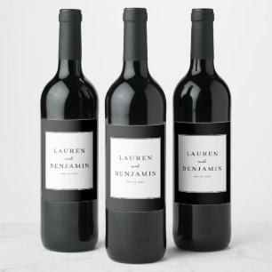 Rótulos de Vinho de Casamento Minimalistas Pretos