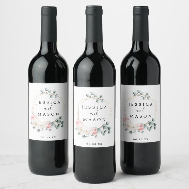 Rótulos de Vinho de Casamento Verde Floral (Garrafas)